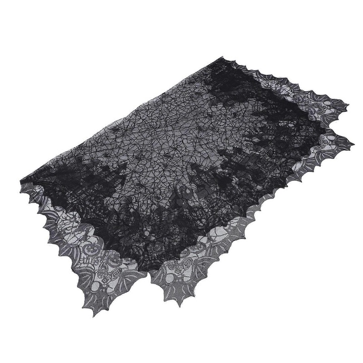 Fata de masa E37-A194-06346-CJ, csipke Halloween-re, poliészter, fekete, 175 x 135 cm