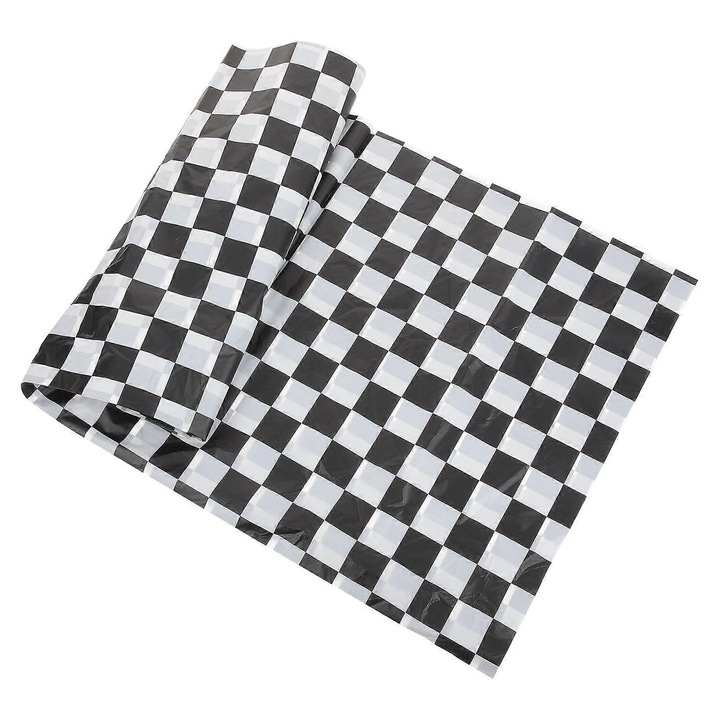 Vízálló PVC asztalterítő, fekete/fehér kockás mintával, 275 x 140 x 0,20 cm, E37-A194-06344-CJ