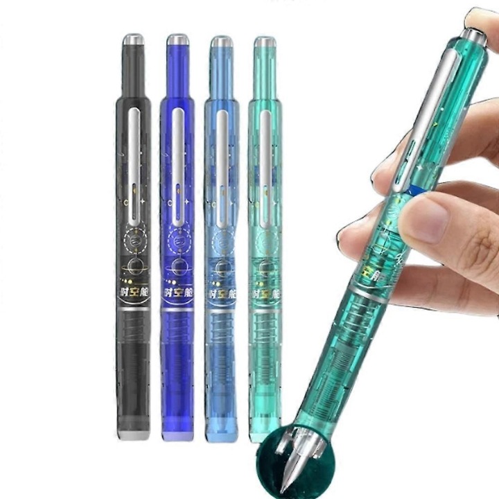 Visszahúzható toll FU-K0276-20260824-1214, 0.38 mm fém hegy, fekete tinta, 5 újratölthető patronnal, műanyag test, többszínű