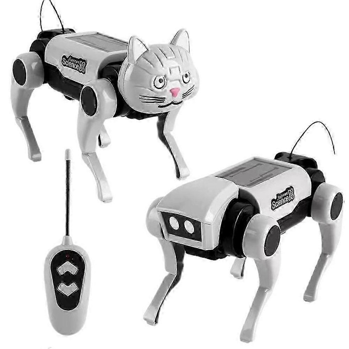 Комплект сглобяем механичен робот тип куче/котка FU-K0276-20260824-1263, дистанционно управление, образователен STEM, захранване 2xAAA, жълт