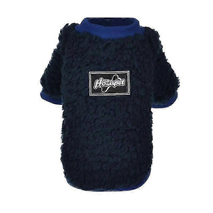 Haina pentru caini din fleece, captuseala tip sherpa, calduroasa, cu maneci scurte, pentru rase mici/medii, albastru inchis