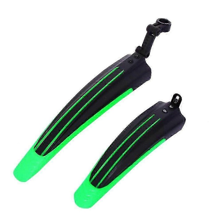 Set 2 aparatoare noroi pentru bicicleta cu prindere rapida, plastic durabil, negru/verde, 55 x 28 x 7 cm