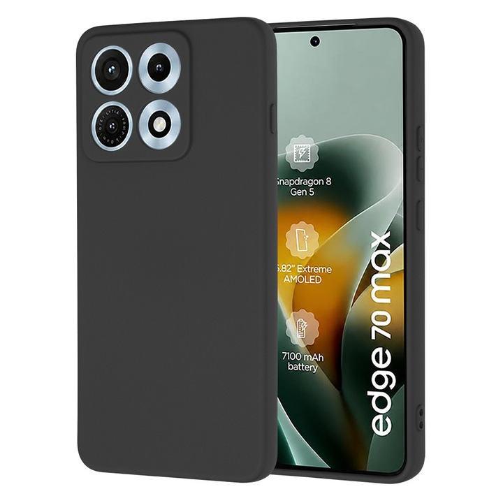 Husa pentru Motorola Edge 70 Max Liquid Silicone, subtire, captusita cu microfibra, anti amprenta, protectie camera foto, negru