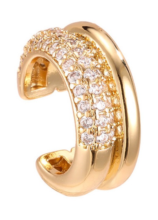 Cercel tip ear cuff placat cu aur, 15 mm, semicircular, cu zirconiu cubic, auriu