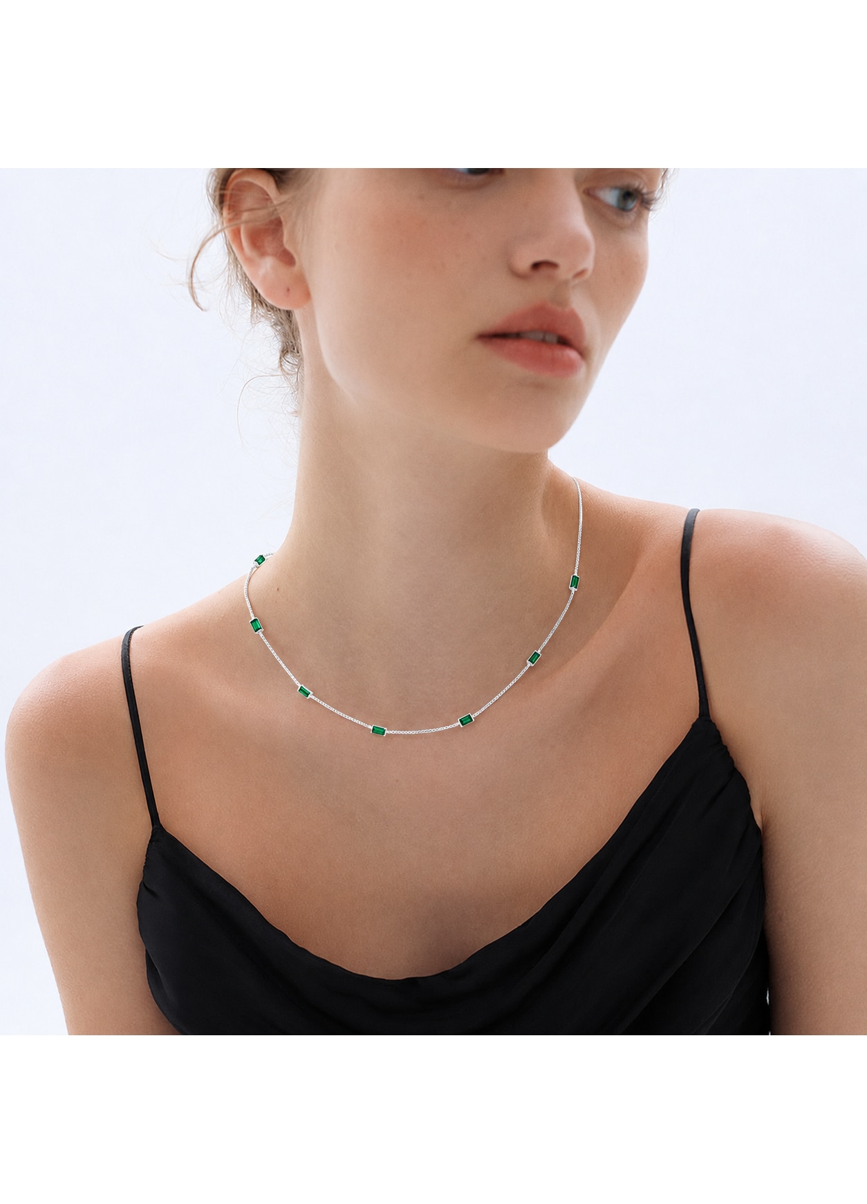 Colier Argint 925 Pentru Femei, Zirconie Verde, Design Minimalist ...