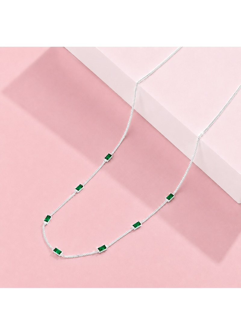 Colier Argint 925 Pentru Femei, Zirconie Verde, Design Minimalist ...