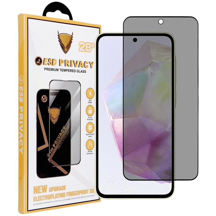 Samsung Galaxy A35 5G / A55 5G kompatibilis Privacy üvegfólia – betekintésvédő 9H edzett kijelzővédő, fekete keretes tempered glass, OG Premium