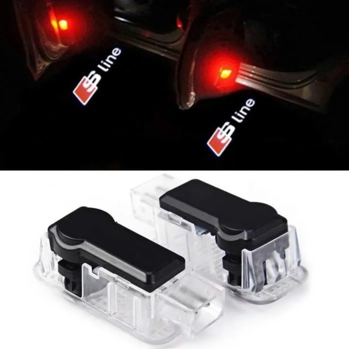 Proiector LED pentru usa auto cdiscount-cws-260824-66, logo S line Audi, lumina alb rece, set 2 buc.