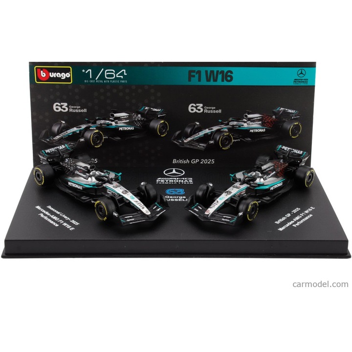 2 részes Mercedes szett - Mercedes GP W16 F1 #63 (2025) - British GP - George Russell - Bburago - 1:64