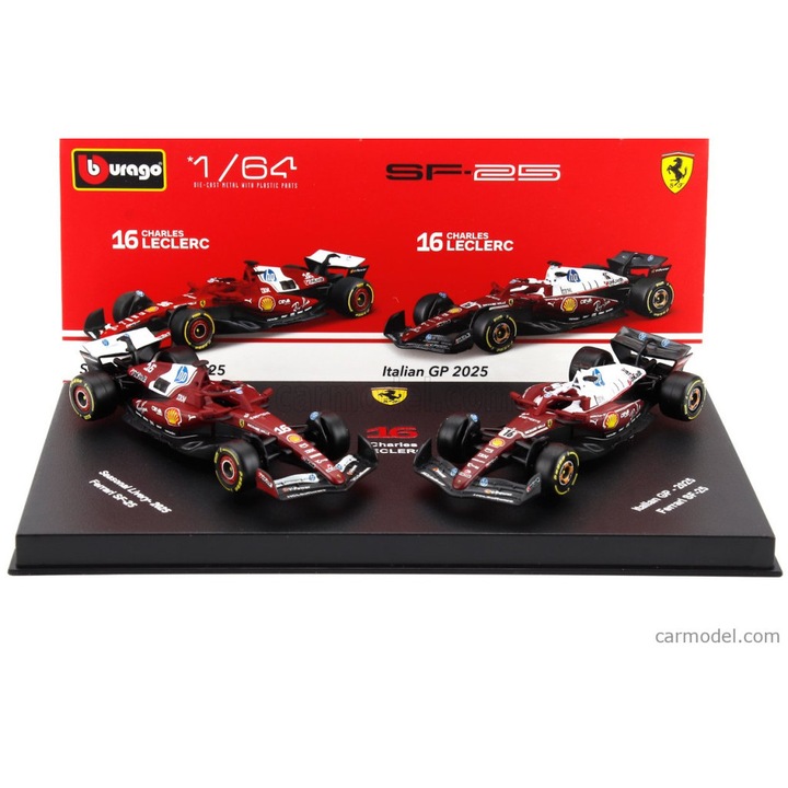 2 részes Ferrari szett - Ferrari SF-25 Team Scuderia F1 #16 (2025) - Monza GP - Charles Leclerc - Bburago - 1:64