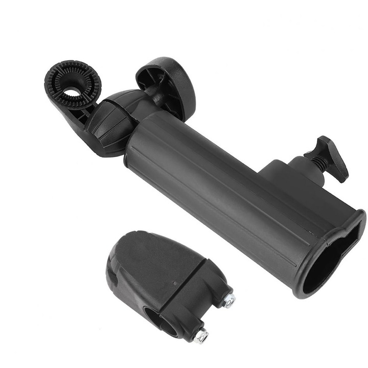 Suport umbrela pentru trolley de golf din plastic, reglabil, prindere pe cadru, negru, LR-20260824-19497