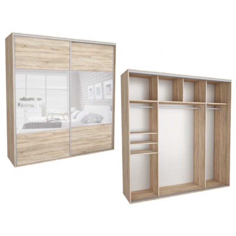 Dressing Kadir 240 2B Front Stejar Sonoma/Oglinda, Genarom, 240 x 242 x 67 cm