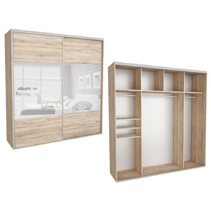 Dressing Kadir 240 2B Front Stejar Sonoma/Oglinda, Genarom, 240 x 242 x 67 cm