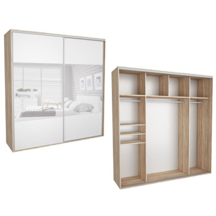Dressing Kadir 240 2B Front Alb/Oglinda, Genarom, 240 x 242 x 67 cm