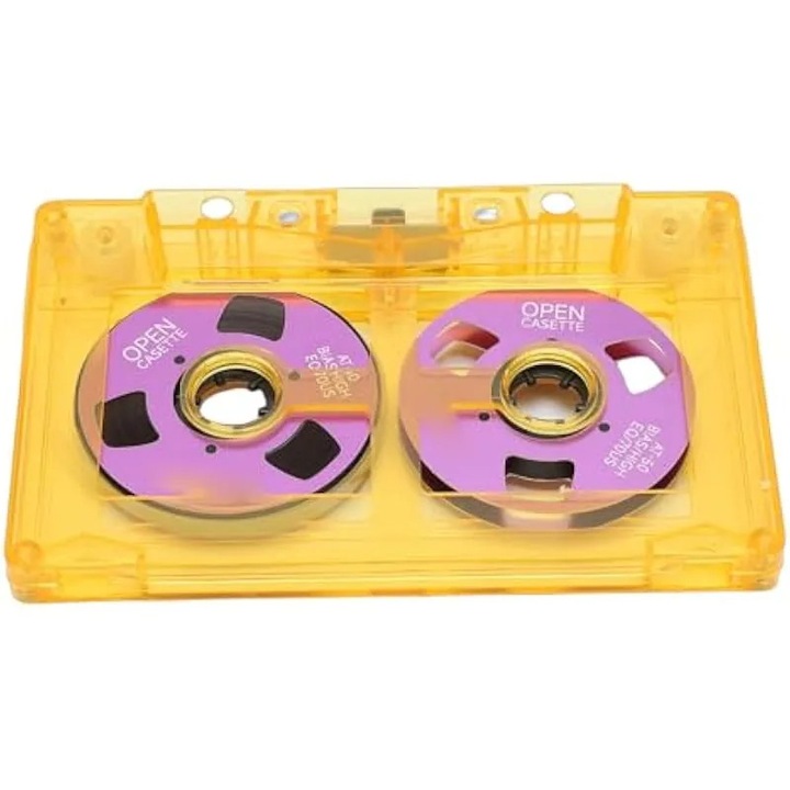 Üres audiokazetta AT-50, 50 perc, átlátszó ABS ház, fémbevonatú görgők, sárga, 1 db, K0544-26824-267-AMC