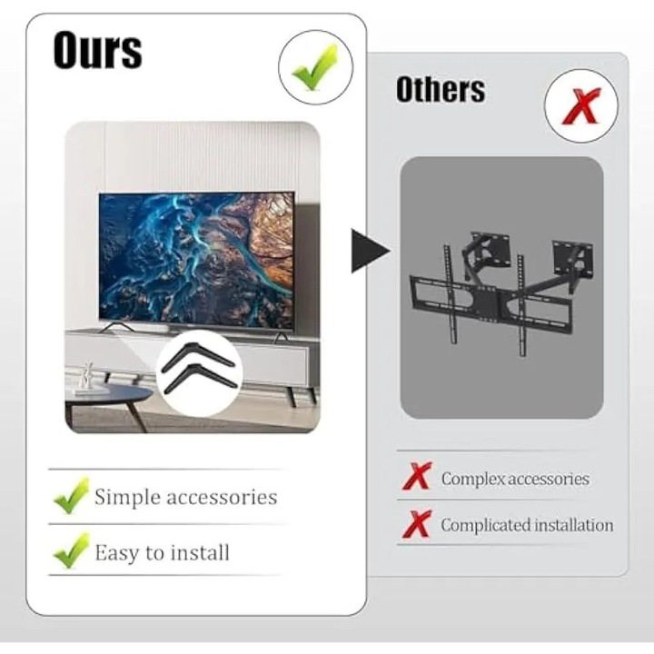 TV állvány talp K0544-26824-840-AMC, műanyag, fúrás nélküli szerelés, slim design, csúszásgátló párna, fekete