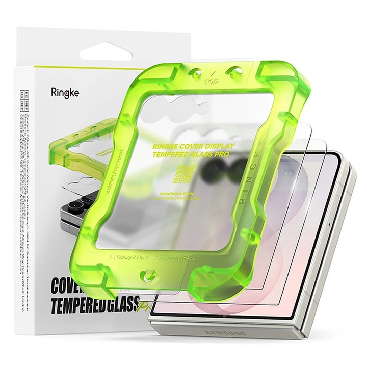 2 db-os csomag Üvegfólia Samsung Galaxy Z Flip 8 Ringke Tempered Glass Pro, Egyszerű és gyors telepítőkészlet automatikus illesztőeszközzel, Professzionális védelem, Ultra ellenálló, Átlátszó
