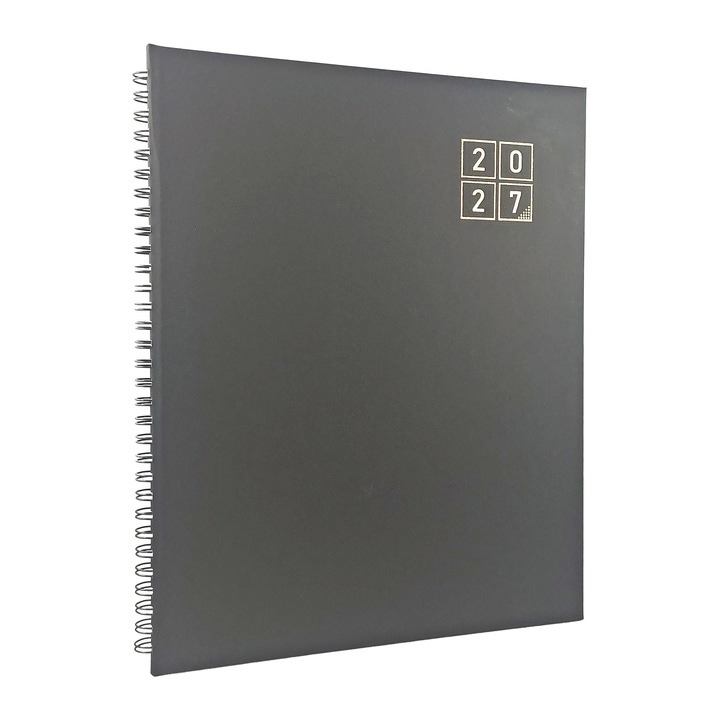 Agenda Datata 2027 pentru Programari, Format A4 (21x27 cm), 152 Pagini, Coperta Buretata Neagra, Legare Spira Semiascunsa