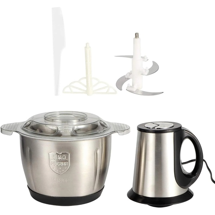 Tocator electric pentru carne si legume, Saggify, putere 1000W, bol inox 5L, 4 lame de taiere