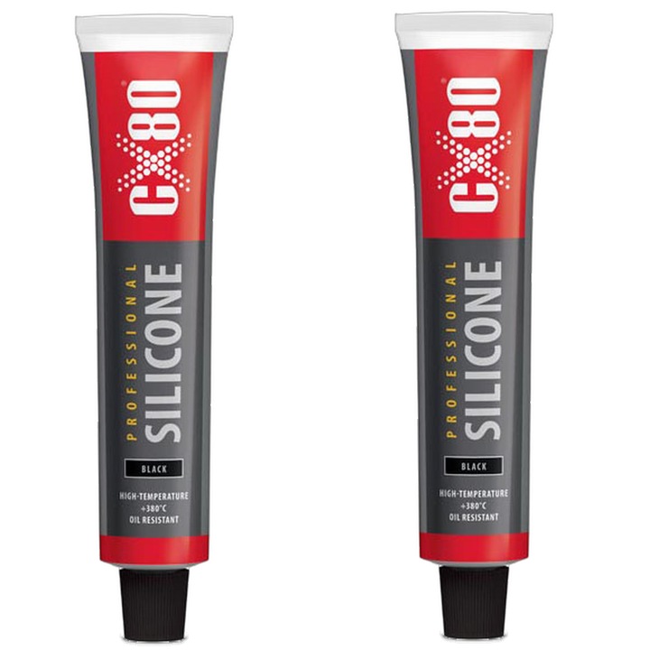 Силиконов уплътнител CX80 Professional, устойчив на температури -65°C/+380°C, ацетокси система, черен, 2 x 80 ml