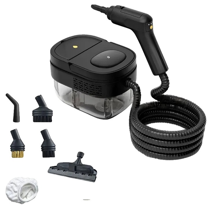 Aparat de curatat cu abur portabil 8785371566264, 2500W, rezervor 1600 ml, abur sub presiune, negru, 220-240V, cu set accesorii