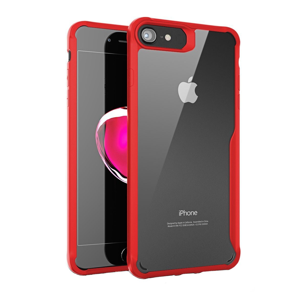 Husa de protectie Hybrid Antisoc pentru iPhone 8/iPhone 7, carcasa spate PC cu cadru TPU dur, Rosu