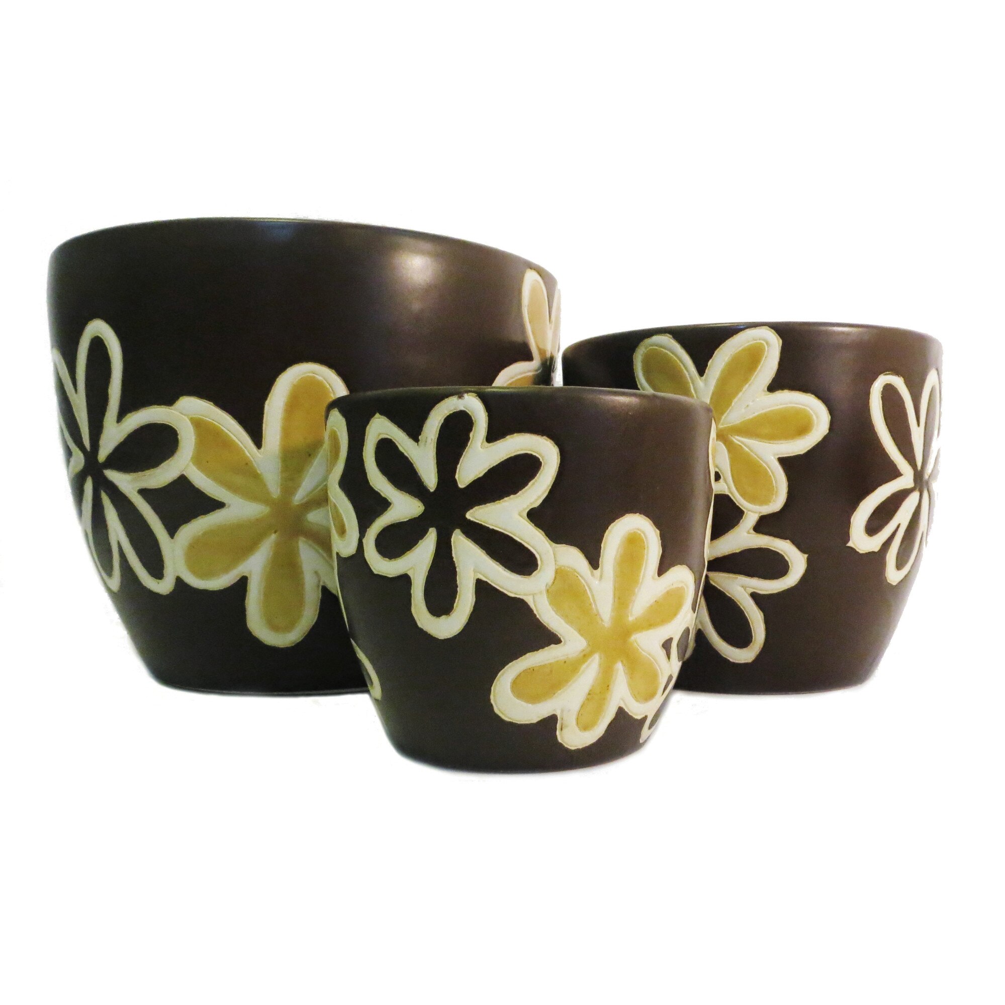 Set 3 ghivece decorative Veranda Concept, VC0108, culoare maro/galben, dimensiuni D 29x21x15, H 24x18x14