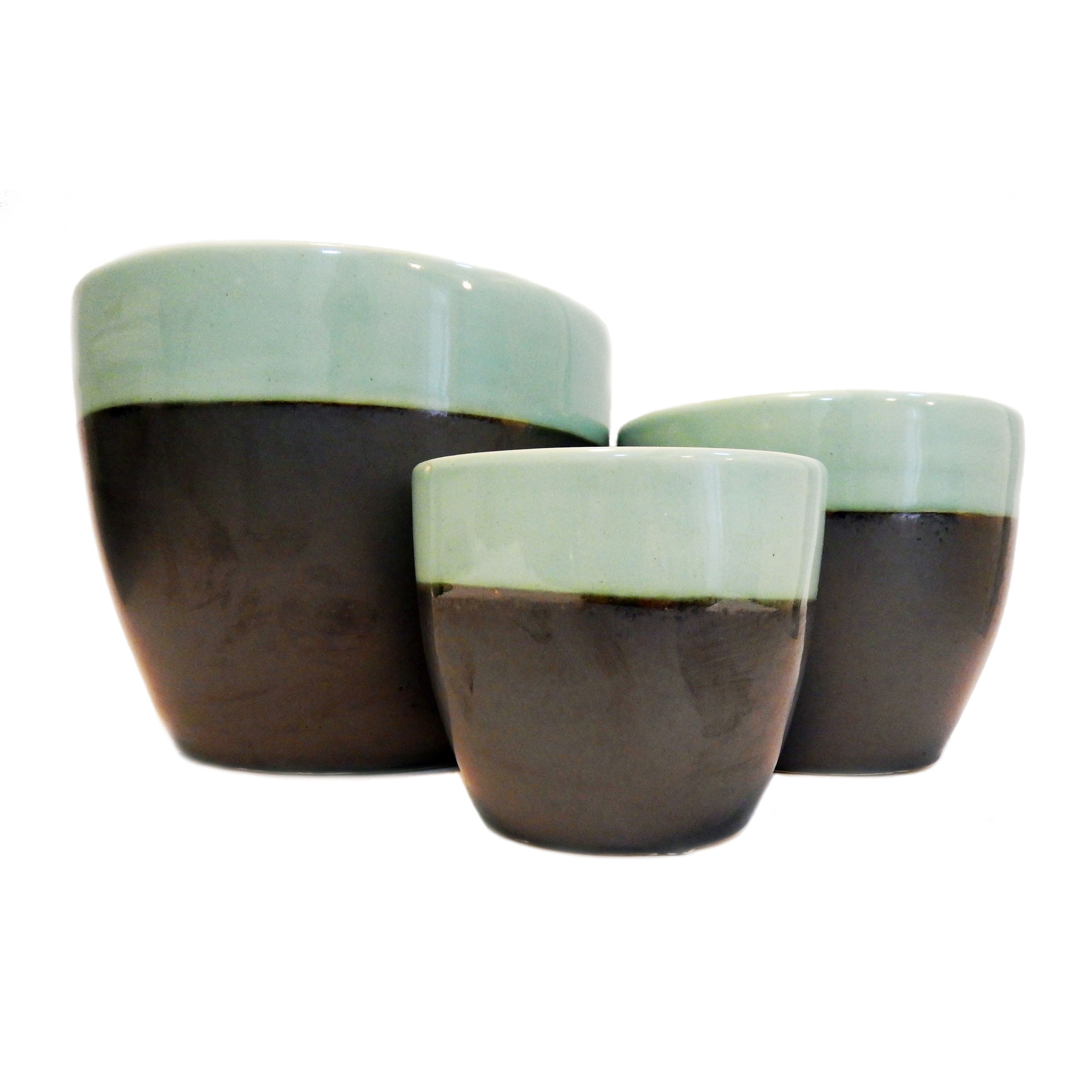 Set 3 ghivece decorative Veranda Concept, VC0109, culoare gri antracit/verde menta, dimensiuni D 29x21x15, H 24x18x14