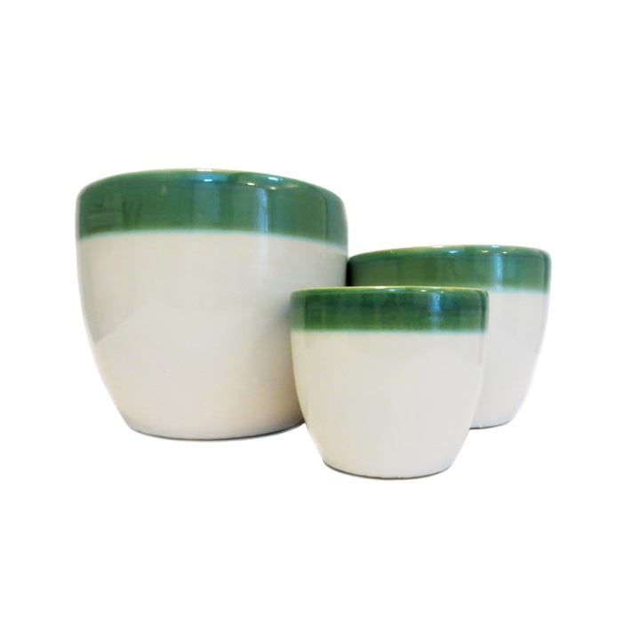 Set 3 ghivece decorative Veranda Concept, VC0111, culoare alb/verde menta, dimensiuni D 29x21x15, H 24x18x14