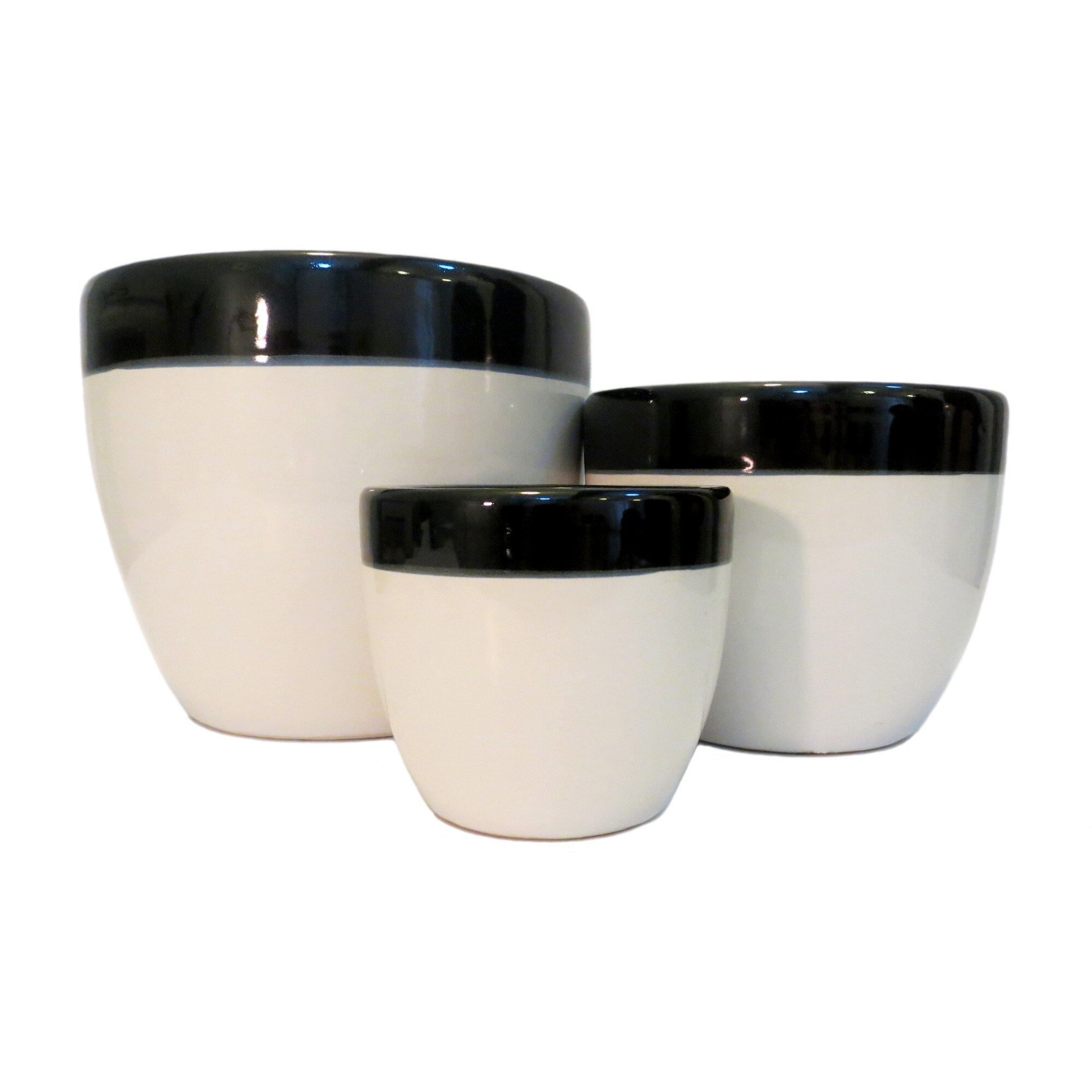 Set 3 ghivece decorative Veranda Concept, VC0112, culoare alb/negru, dimensiuni D 29x21x15, H 24x18x14