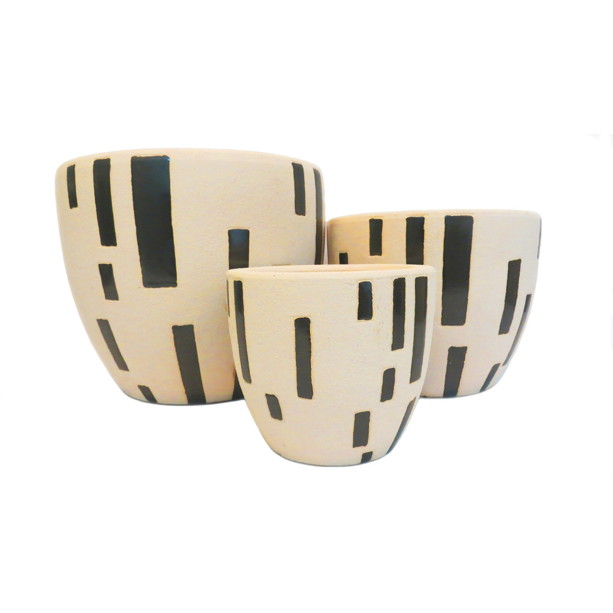 Set 3 ghivece decorative Veranda Concept, VC0115, culoare bej/gri antracit, dimensiuni D 29x21x15, H 24x18x14