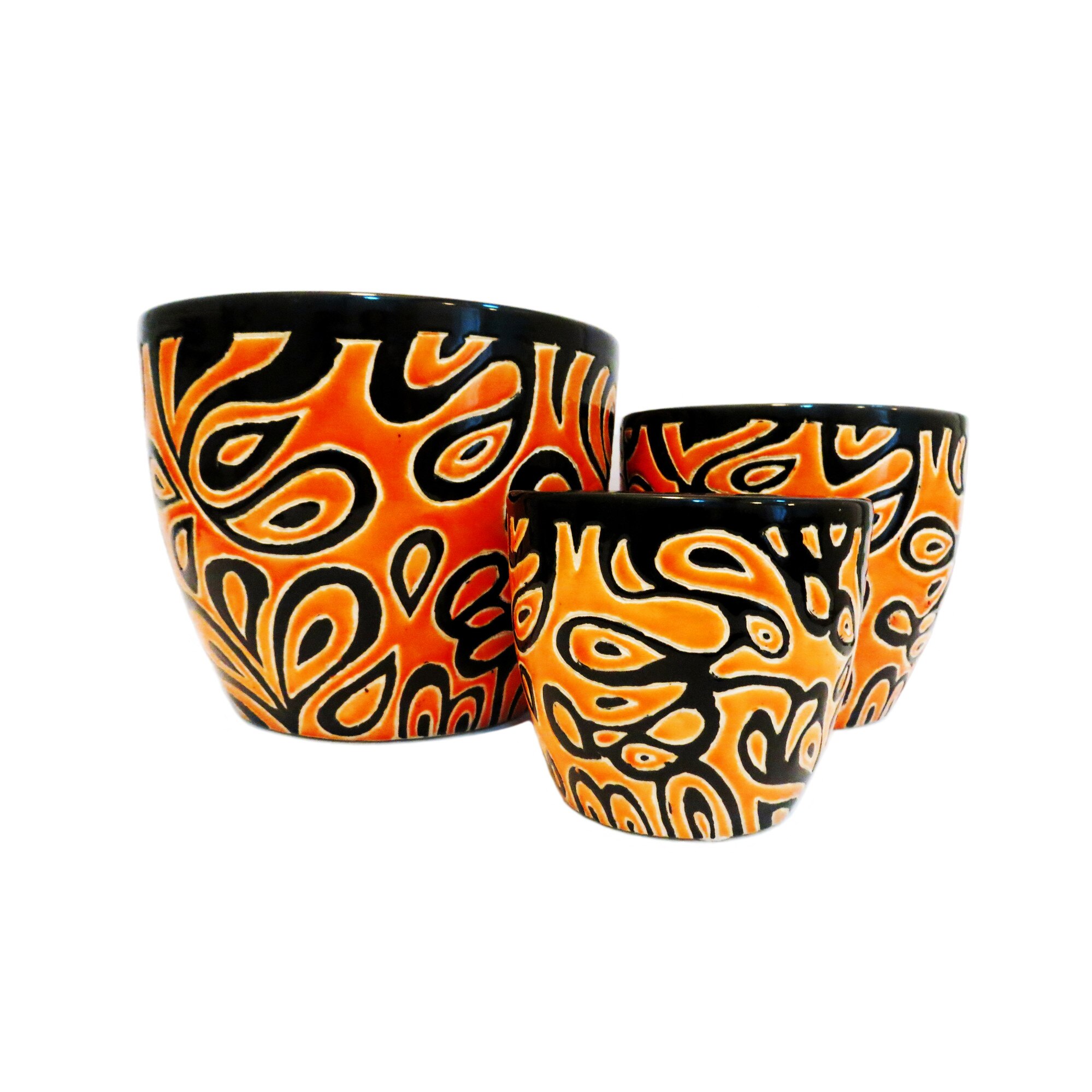 Set 3 ghivece decorative Veranda Concept, VC0113, culoare orange/negru, dimensiuni D 29x21x15, H 24x18x14