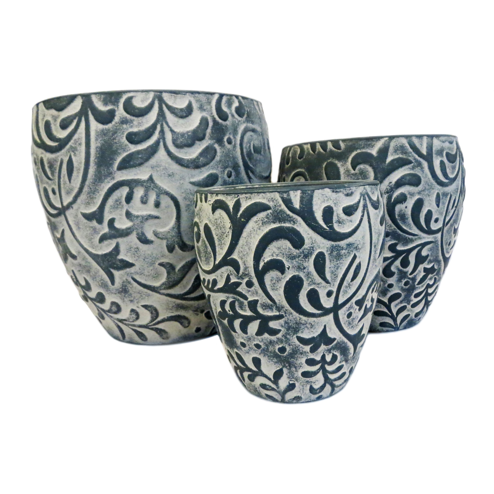 Set 3 ghivece decorative Veranda Concept, VC0201, culoare bej/gri antracit, dimensiuni D 29x22x18, H 30x25x20