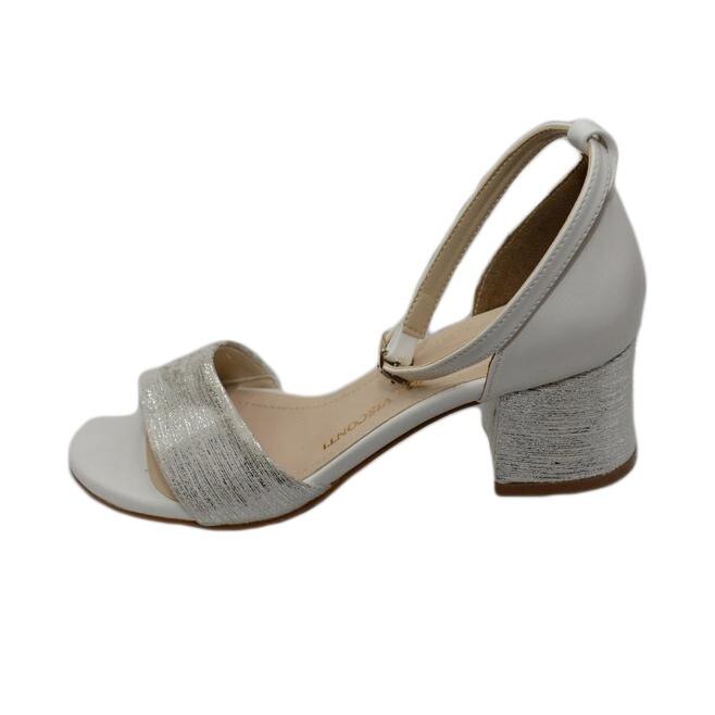 Sandale cu bareta lucioasa,D&J Exclusive, Alb/Argintiu