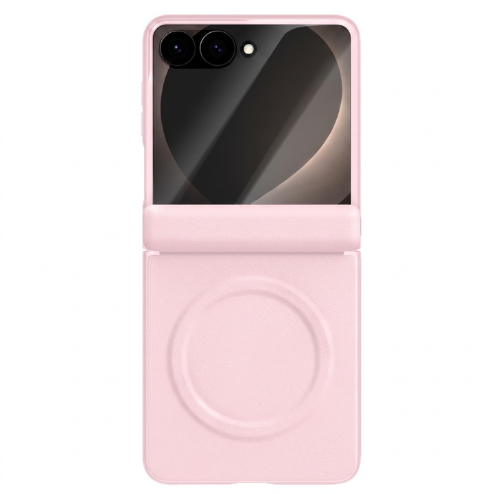 Prémium tok Samsung Galaxy Z Flip8 / Flip 8 készülékhez, 360°-os csomag, Bőr textúra, MagSafe, Integrált külső képernyőfólia, Zsanérvédelem, Rose