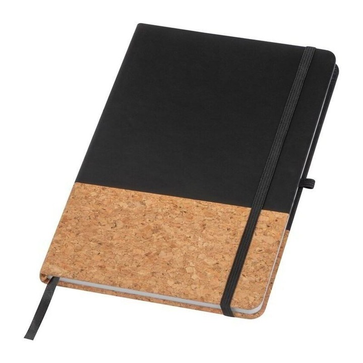 Agenda A5 Dictando file liniate, 160 pagini din pluta si piele ecologica, neagra