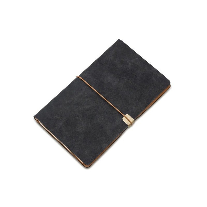 Agenda retro de calatorie, file dictando si punctate 60 pagini, din piele ecologica, neagra
