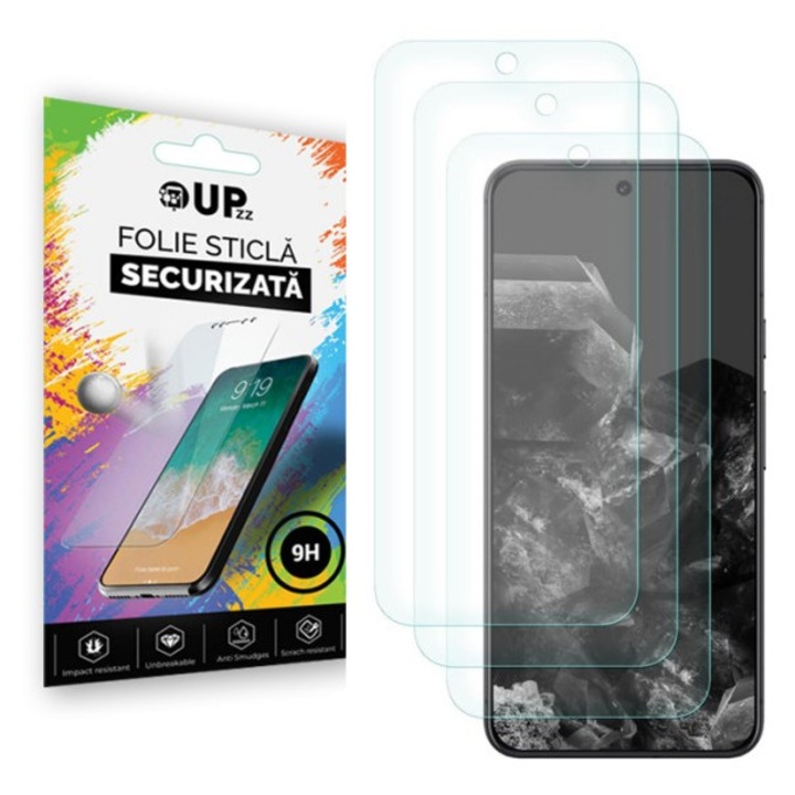 Set 3 x Folie Sticla Securizata Upzz® Compatibila Cu Google Pixel 11 PRO XL, Rezistenta 9h, Transparenta, Set Curatare Complet