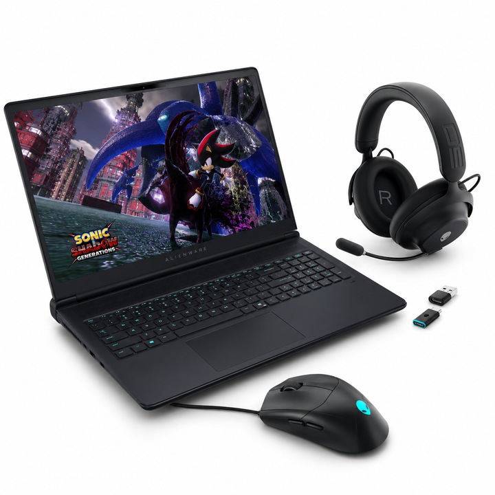 Set Gaming Dell Alienware: Laptop Aurora Ultra 9 275HX, RTX 5070, 32GB, 2TB SSD + Mouse 19000 DPI + Casti