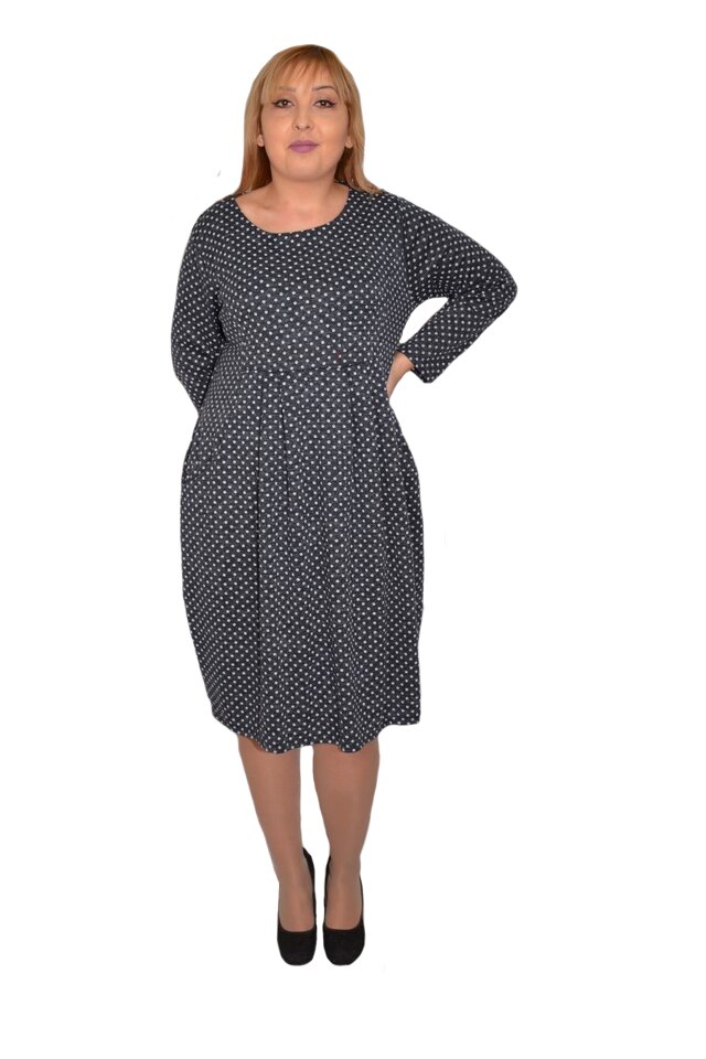 Rochie casual Andreea imprimeu cu buline, D&J Exclusive, Albastru marin