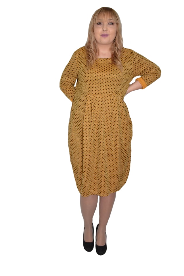 Rochie casual Andreea imprimeu cu buline, D&J Exclusive, Galben