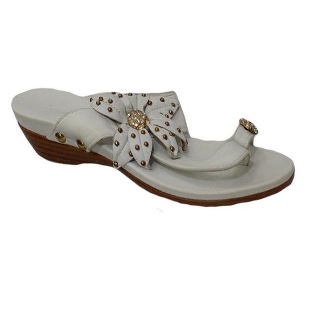 Papuci cu o floare mare decorativa, D&J Exclusive, Alb, 40