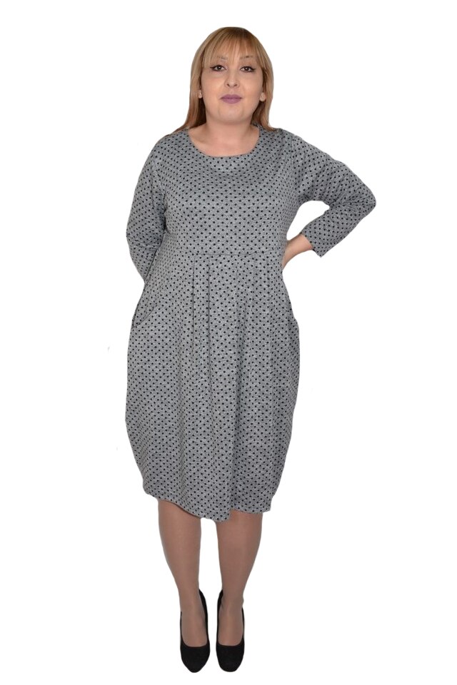 Rochie casual Andreea imprimeu cu buline, D&J Exclusive, Gri