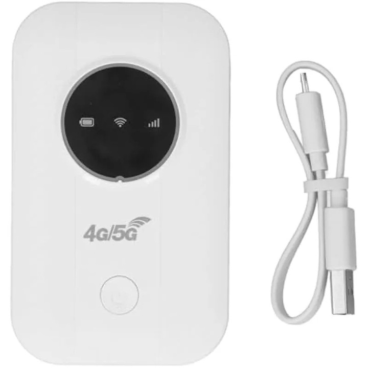 Hordozható WiFi Hotspot K0579-CJ-260824-081, 4G LTE Cat4, akár 300 Mbps, 3650 mAh akkumulátor, akár 10 felhasználó számára, fehér