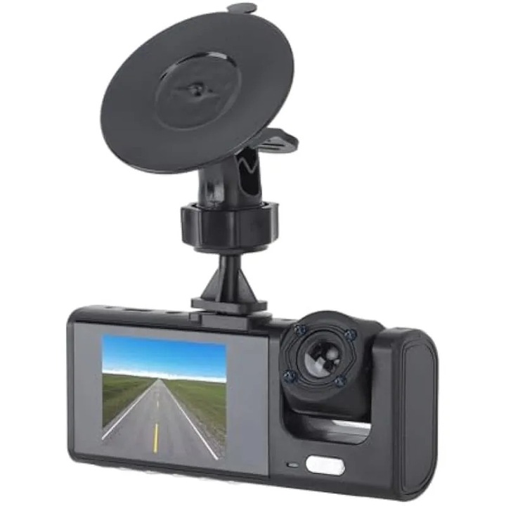 Camera auto K0582-CJ-260824-1672, duala front si interior, Full HD 1080p, ecran 3 inch, G-sensor, inregistrare in bucla, negru