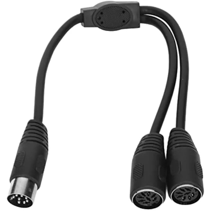 DIN 8 tűs elosztó adapter kábel K0579-CJ-260824-083, apa 2 x anya, rézmag, duplán árnyékolt, Bang & Olufsen Powerlink MK2/MK3 kompatibilis, fekete