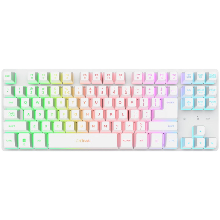 Безжична клавиатура Gaming GXT831W THADO TKL, Механична, QWERTY структура, RGB осветление, Бял