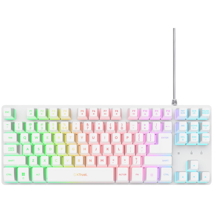 Механична клавиатура Gaming GXT833PS THADO TKL, Мембранна, QWERTY структура, RGB осветление, Съвместима с PS, Бял