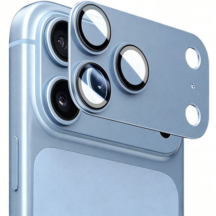 Kamera üvegfólia iPhone 18 Pro-hoz, Teljes fedés, Teljes védelem, Daden, Ultra ellenálló, Prémium minőség, Kék
