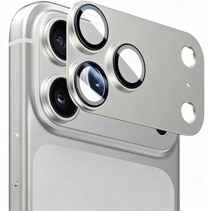 Üveg kamerafólia iPhone 18 Pro Max-hoz, Teljes fedés, Teljes védelem, Daden, Ultra ellenálló, Prémium minőség, Silver